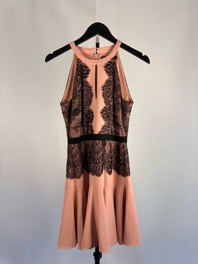 BCBGMaxAzria Blush Pink Mini Dress with Black Lace Accents